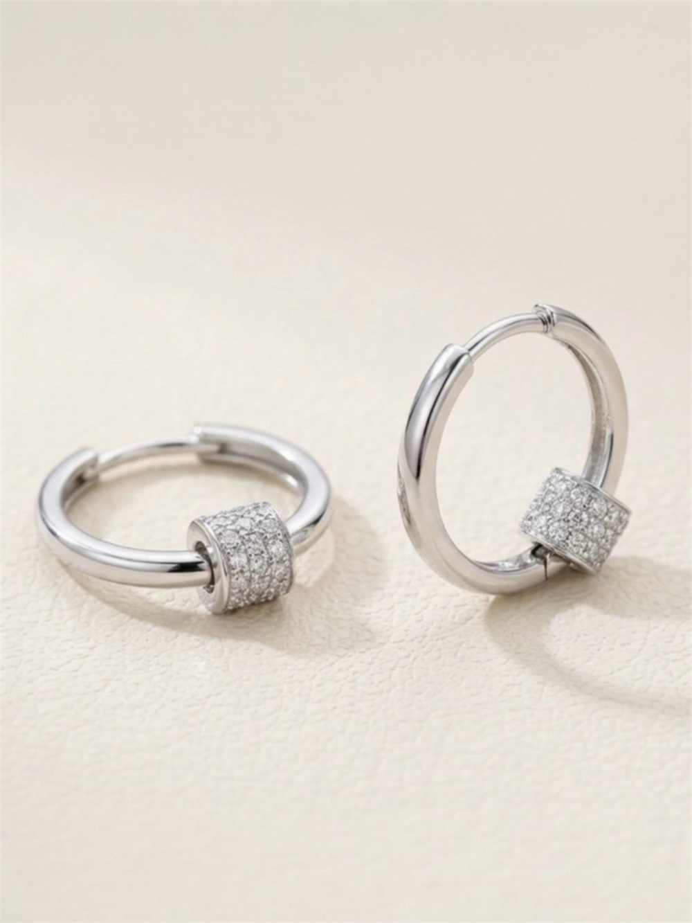 Platinum Plated Zircon 2-in-1 Removable Charm Hoop Earrings Silver 2cm (0.8")